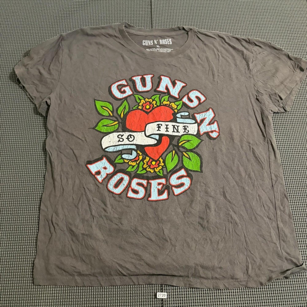 Guns N' Roses So Fine Heart Graphic T-Shirt Gray XL Short Sleeve Crewneck
